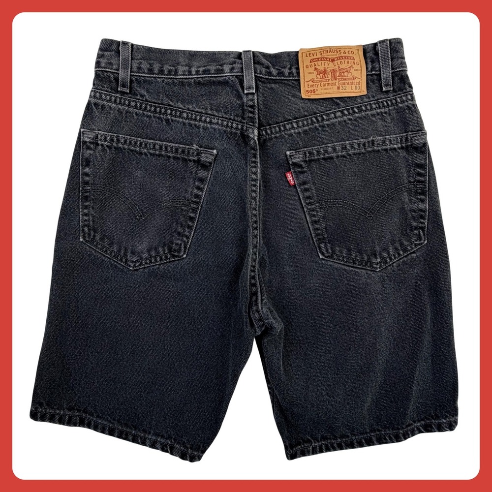 Vintage Levis 505 Denim Shorts Men 32 Faded Black Cotton 90s USA Jorts Grunge 9"